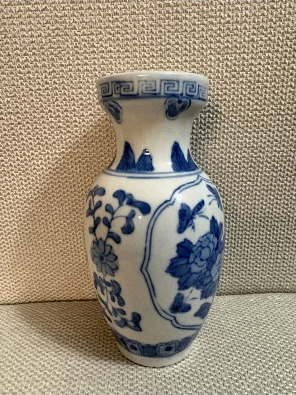 Vintage Blue and White Floral Porcelain Vase